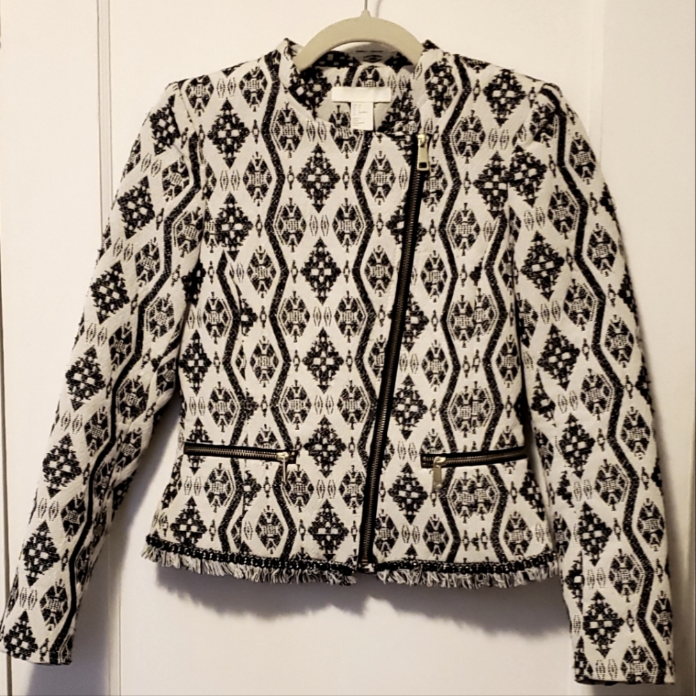 H&M Navy Blue & White Diamond Jacket